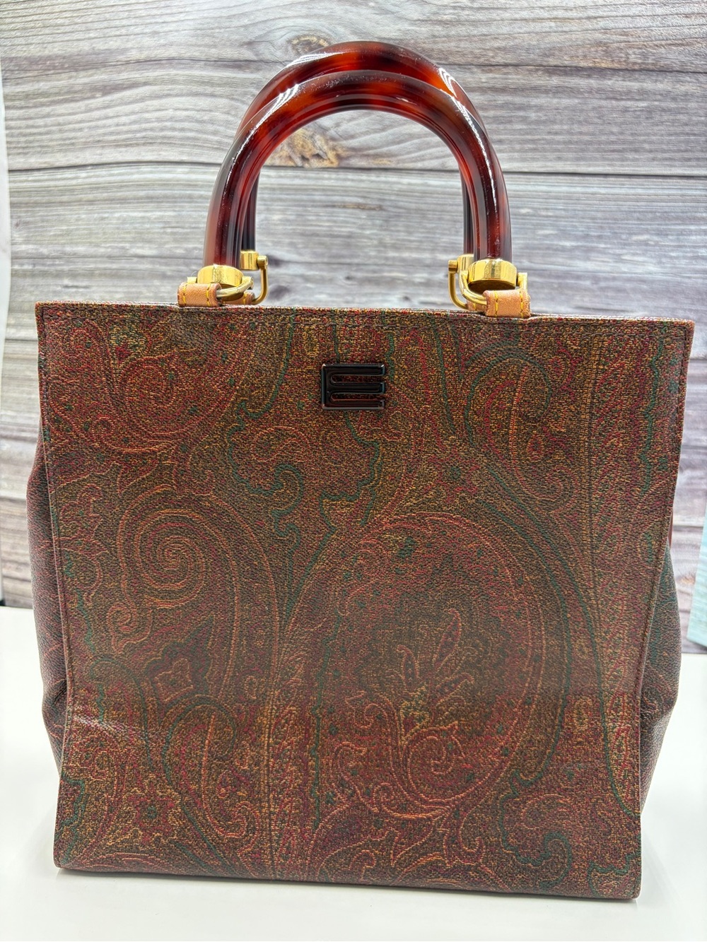 Etro Tortoiseshell Handle Paisley Tote Bag - Brown/Red